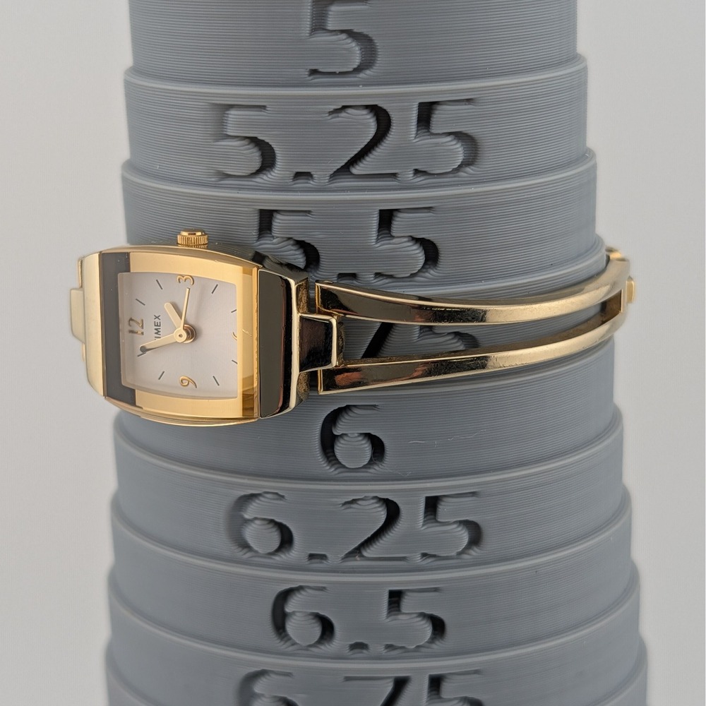 Timex Gold Tone Petite Bangle Cuff Watch White Dial Dress Watch Y2K - Picture 8 of 10